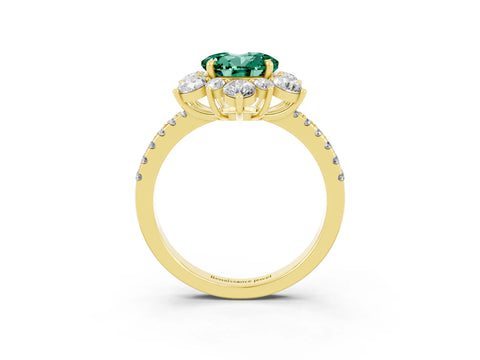 Yellow gold Round Cut Cut Diamond Floral Halo Pave Band with Prong Setting_3