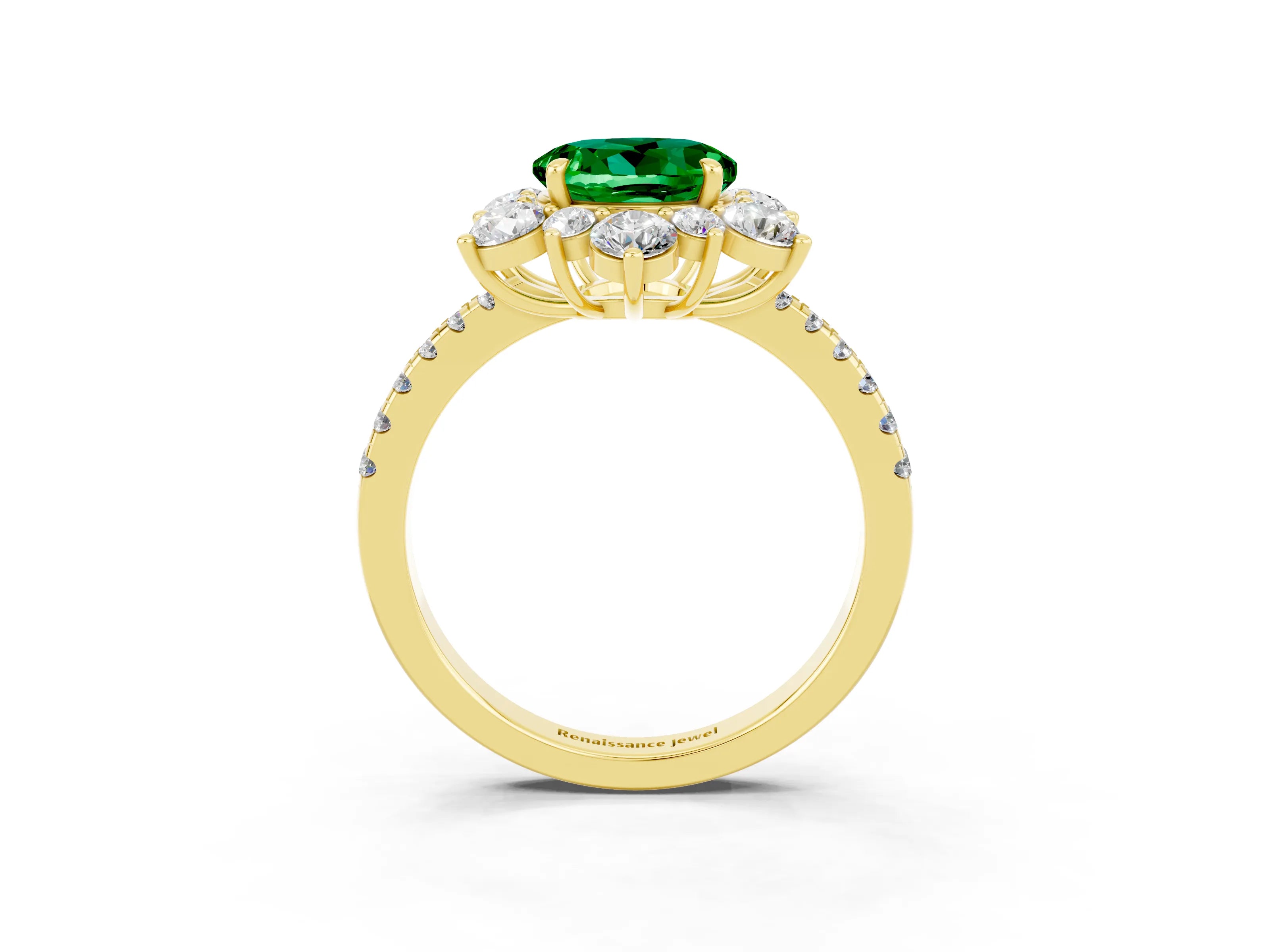 Yellow gold Round Cut Cut Diamond Floral Halo Pave Band with Prong Setting_3