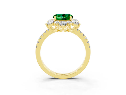 Yellow gold Round Cut Cut Diamond Floral Halo Pave Band with Prong Setting_3