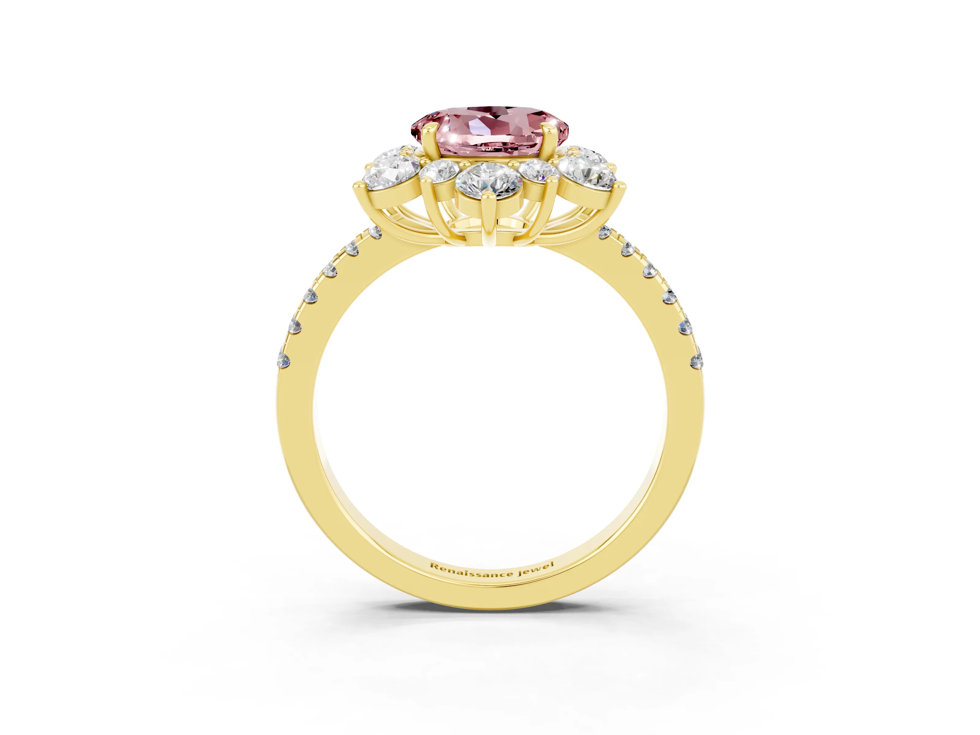 Yellow gold Round Cut Cut Diamond Floral Halo Pave Band with Prong Setting_3
