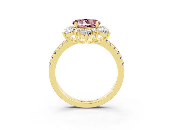 Yellow gold Round Cut Cut Diamond Floral Halo Pave Band with Prong Setting
