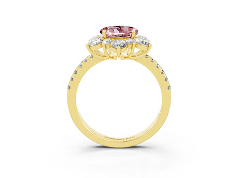 Yellow gold Round Cut Cut Diamond Floral Halo Pave Band with Prong Setting_3