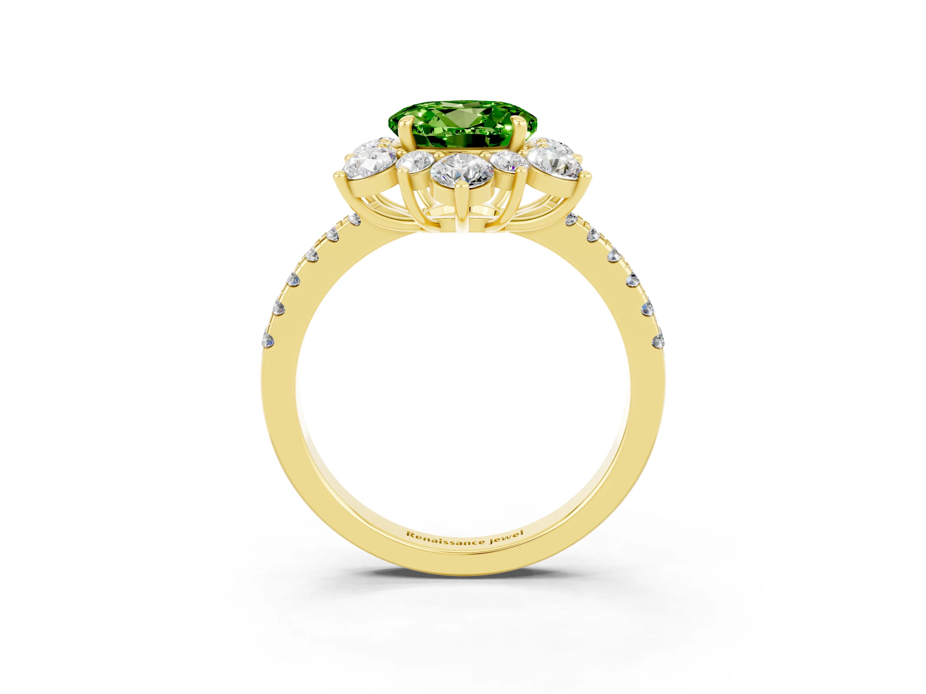 Yellow gold Round Cut Cut Diamond Floral Halo Pave Band with Prong Setting_3