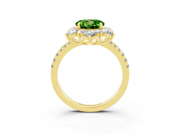 Yellow gold Round Cut Cut Diamond Floral Halo Pave Band with Prong Setting