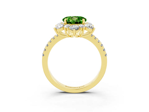 Yellow gold Round Cut Cut Diamond Floral Halo Pave Band with Prong Setting_3
