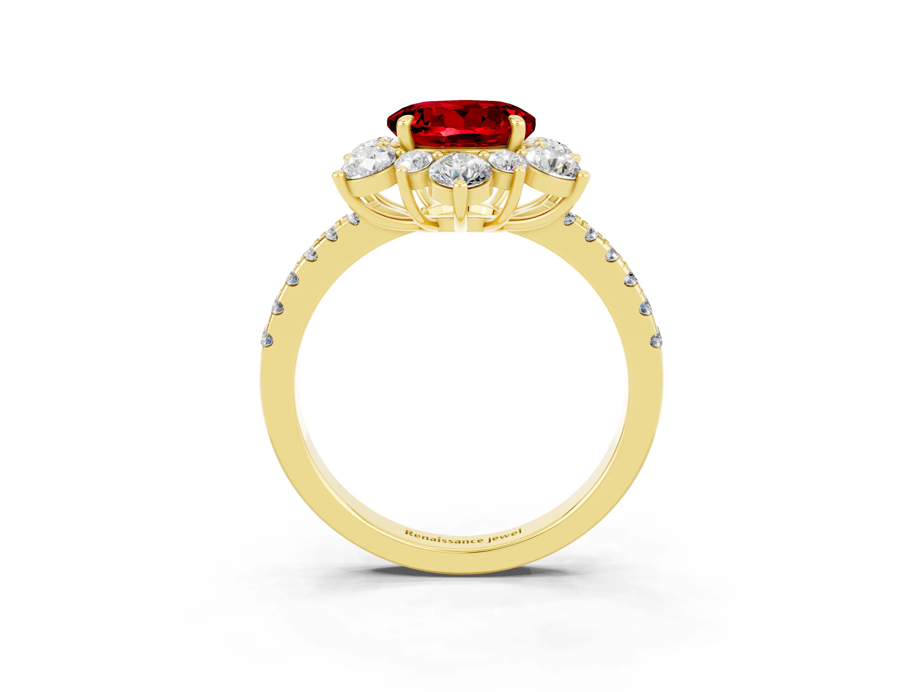 Yellow gold Round Cut Cut Diamond Floral Halo Pave Band with Prong Setting_3