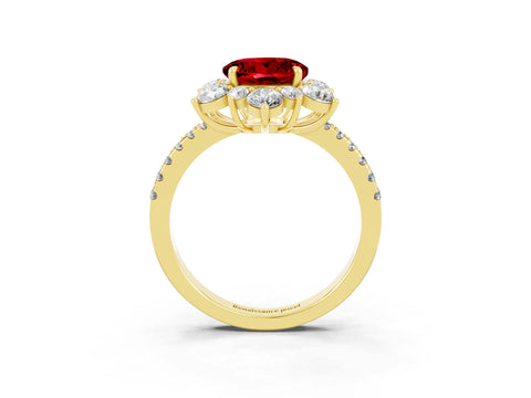 Yellow gold Round Cut Cut Diamond Floral Halo Pave Band with Prong Setting_3