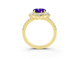 Yellow gold Round Cut Cut Diamond Floral Halo Pave Band with Prong Setting_3