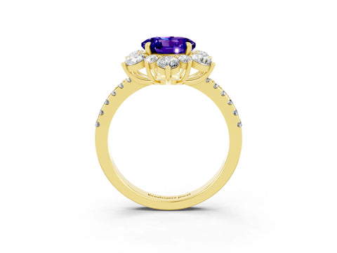 Yellow gold Round Cut Cut Diamond Floral Halo Pave Band with Prong Setting_3