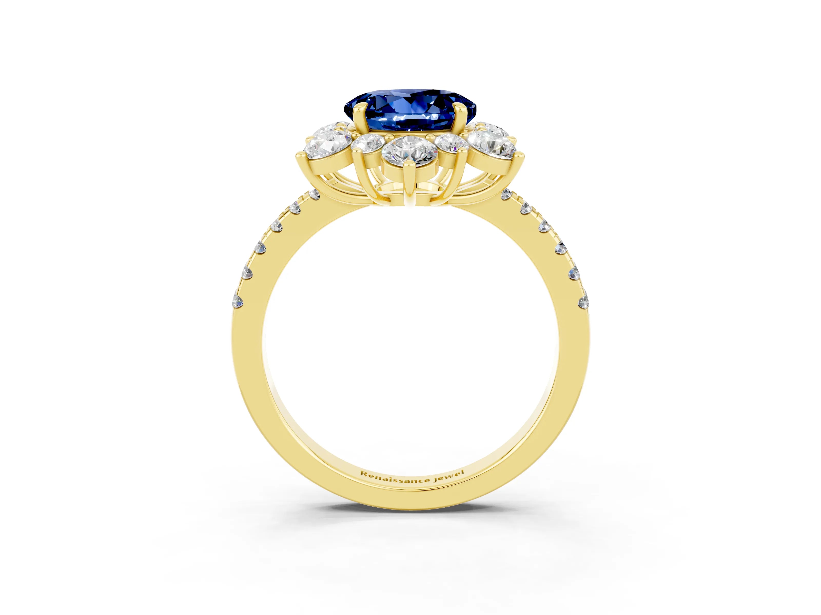 Yellow gold Round Cut Cut Diamond Floral Halo Pave Band with Prong Setting_3