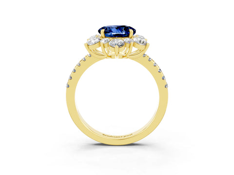 Yellow gold Round Cut Cut Diamond Floral Halo Pave Band with Prong Setting_3