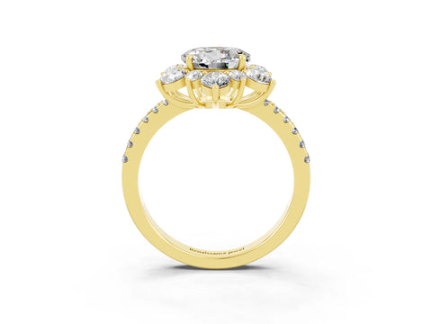 Yellow gold Round Cut Cut Diamond Floral Halo Pave Band with Prong Setting_3