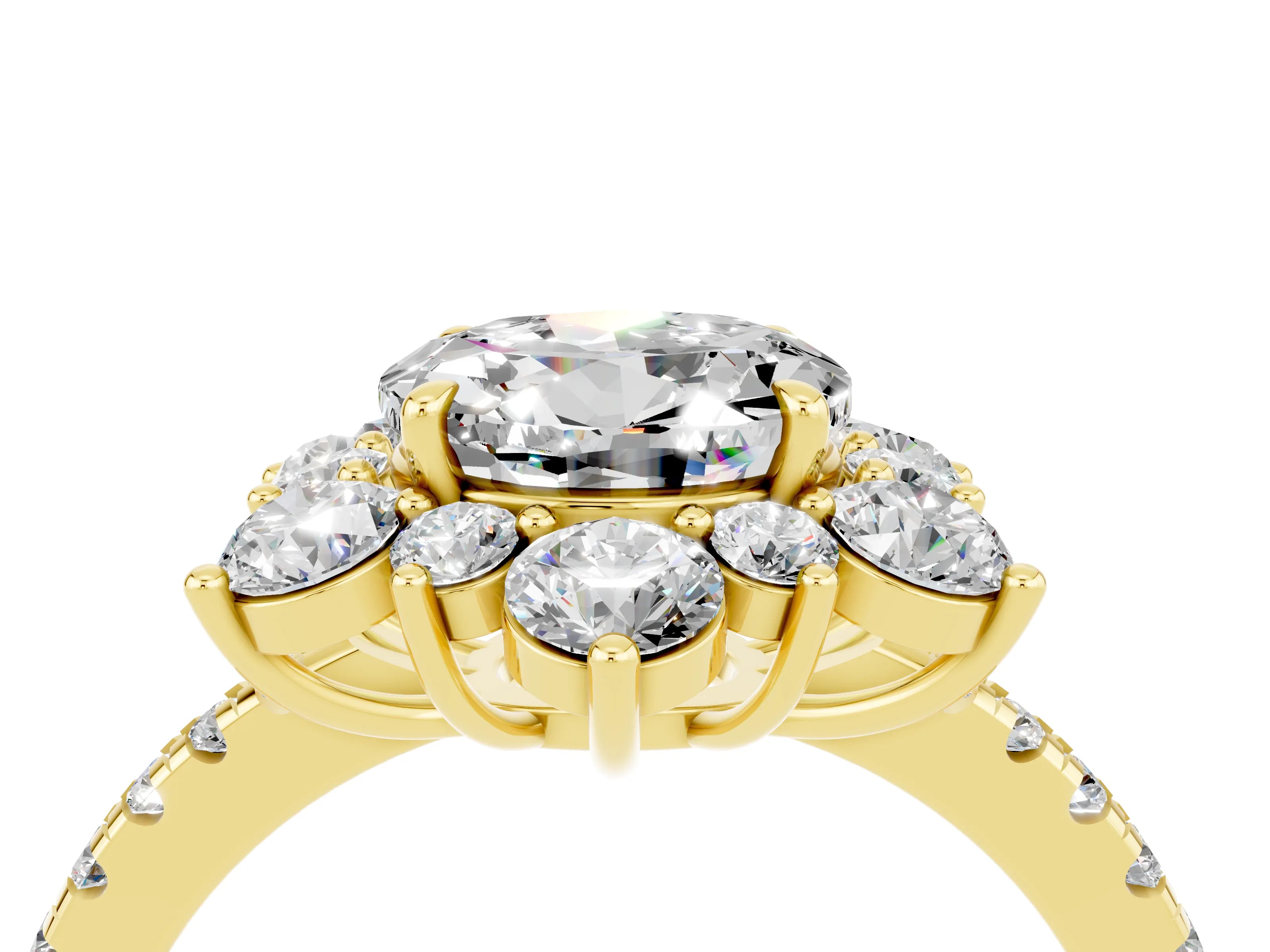Yellow gold Round Cut Cut Diamond Floral Halo Pave Band with Prong Setting_4