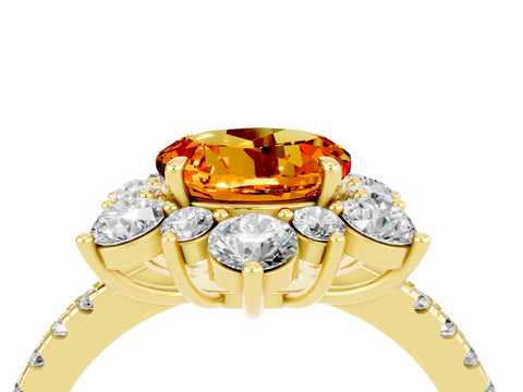 Yellow gold Round Cut Cut Diamond Floral Halo Pave Band with Prong Setting_4