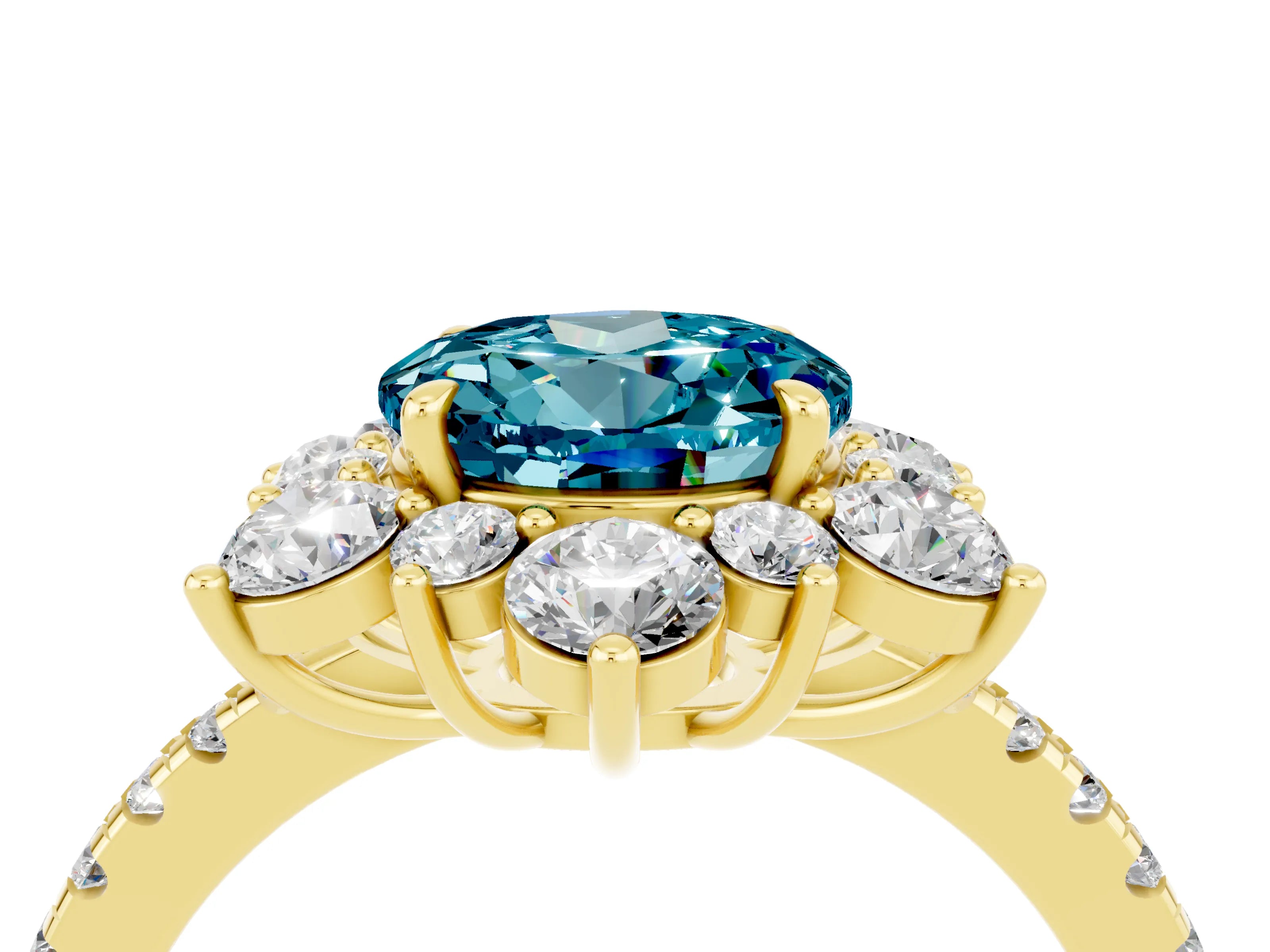 Yellow gold Round Cut Cut Diamond Floral Halo Pave Band with Prong Setting_4