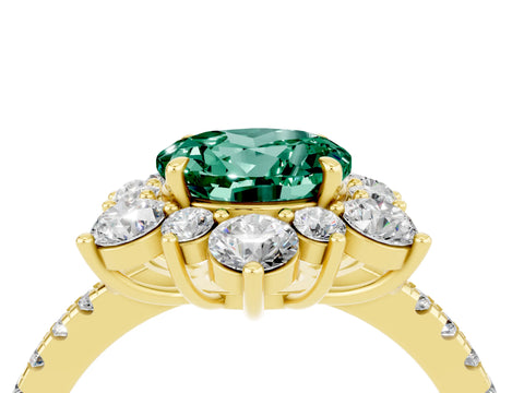 Yellow gold Round Cut Cut Diamond Floral Halo Pave Band with Prong Setting_4