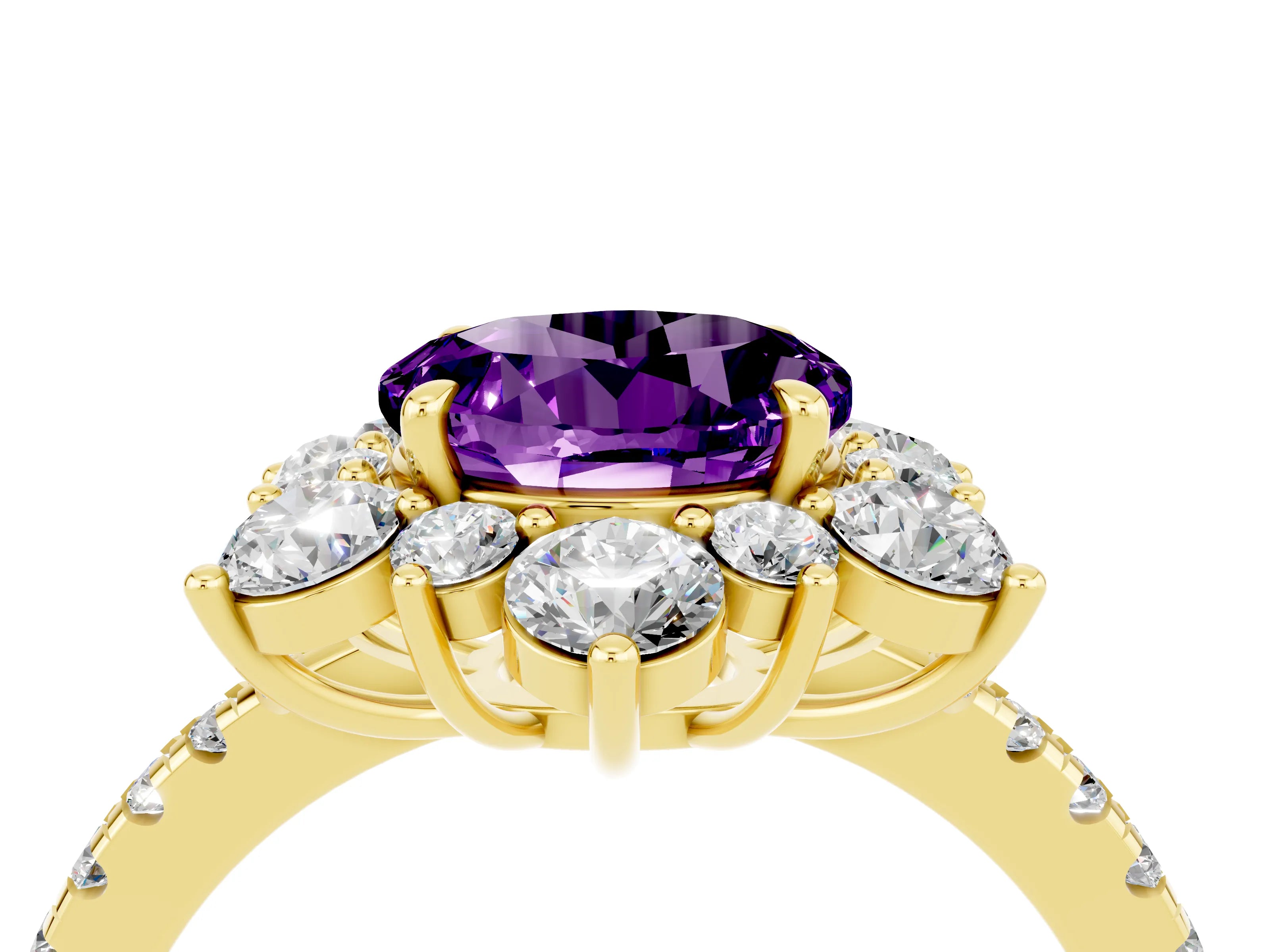 Yellow gold Round Cut Cut Diamond Floral Halo Pave Band with Prong Setting_4