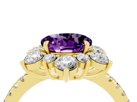 Yellow gold Round Cut Cut Diamond Floral Halo Pave Band with Prong Setting_4