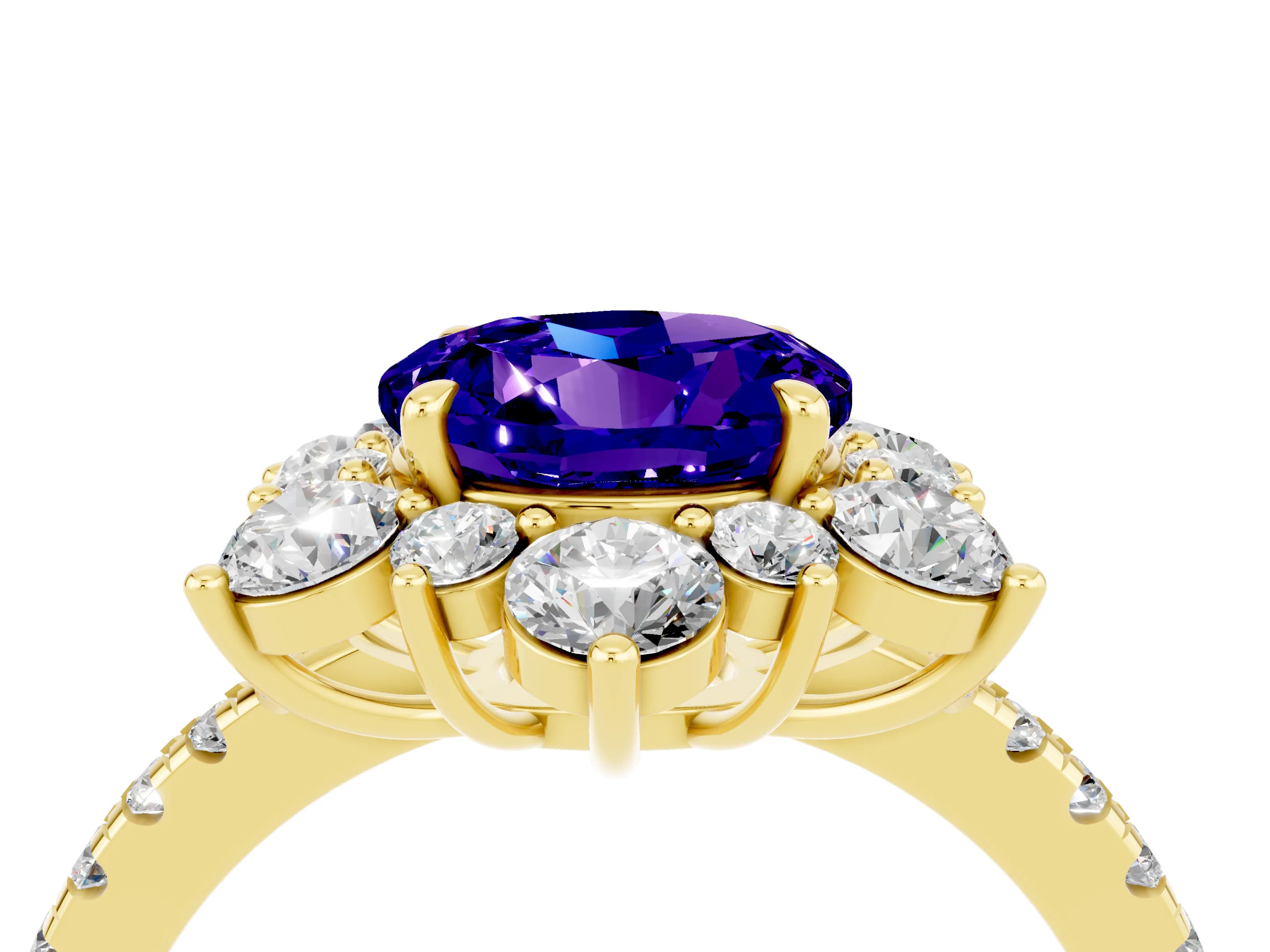 Yellow gold Round Cut Cut Diamond Floral Halo Pave Band with Prong Setting_4