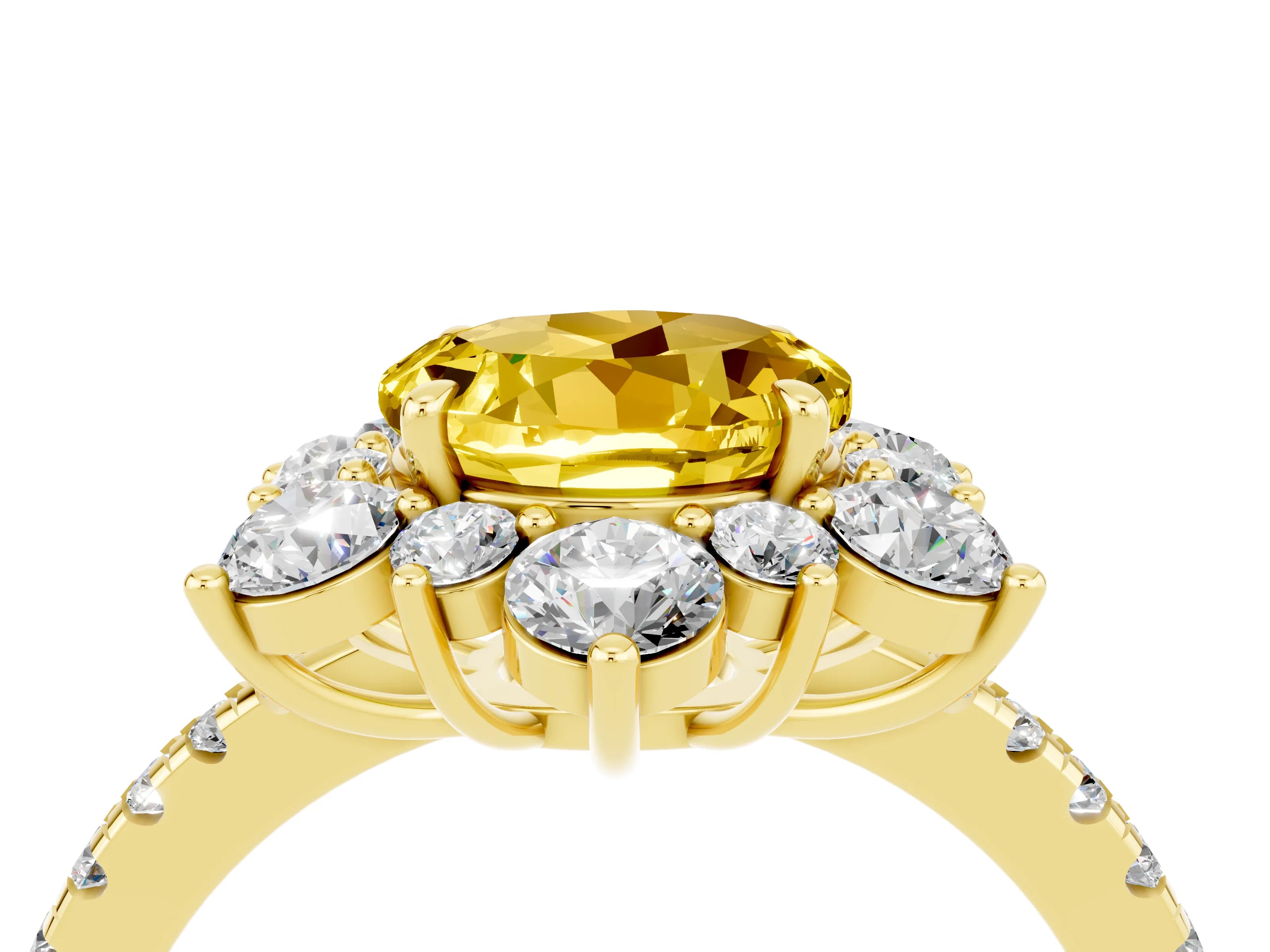 Yellow gold Round Cut Cut Diamond Floral Halo Pave Band with Prong Setting_4