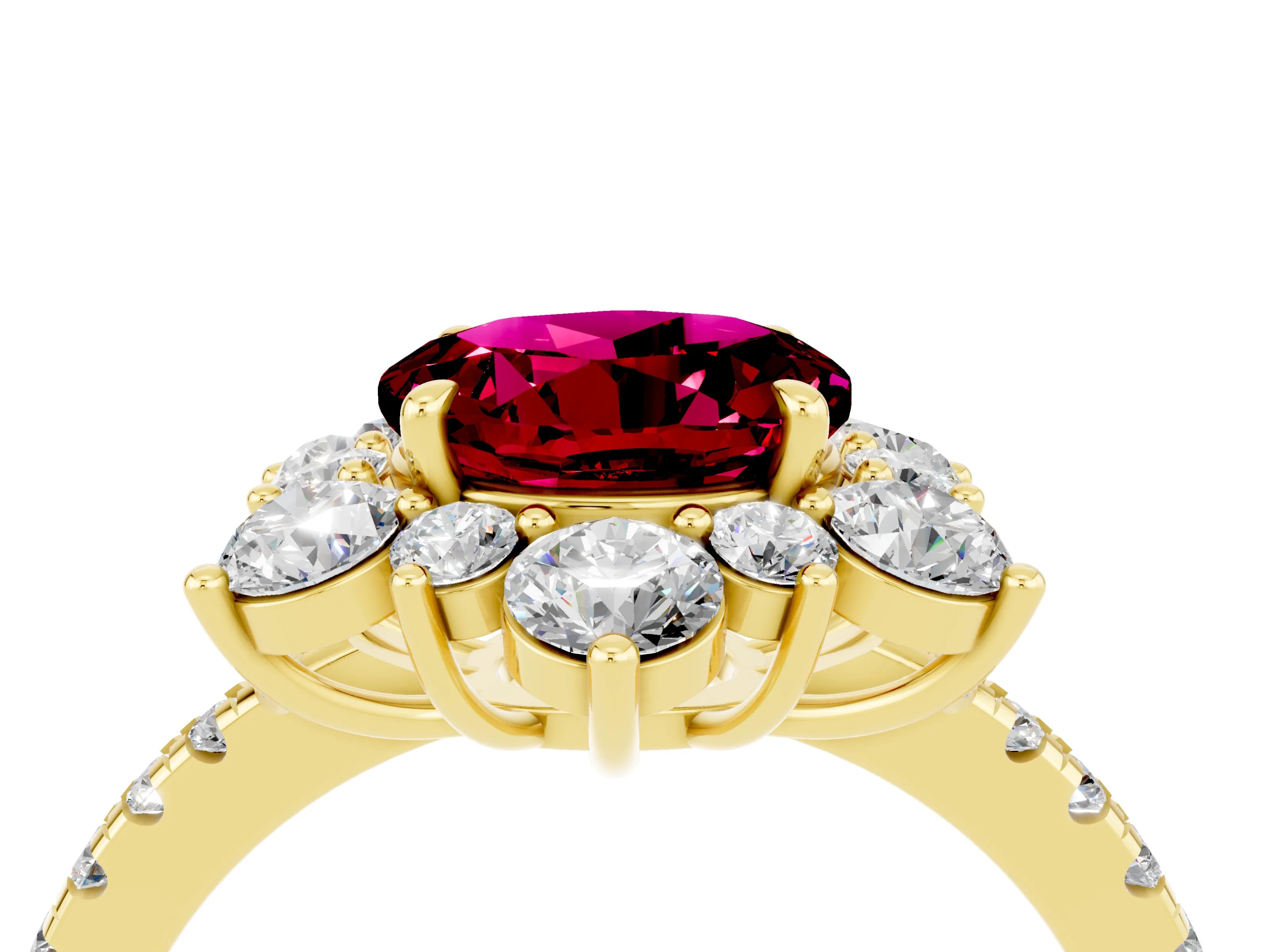 Yellow gold Round Cut Cut Diamond Floral Halo Pave Band with Prong Setting_4