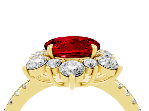 Yellow gold Round Cut Cut Diamond Floral Halo Pave Band with Prong Setting_4