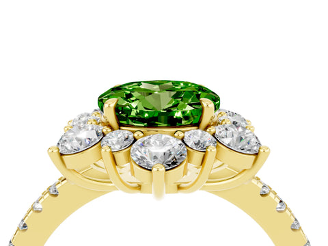 Yellow gold Round Cut Cut Diamond Floral Halo Pave Band with Prong Setting_4