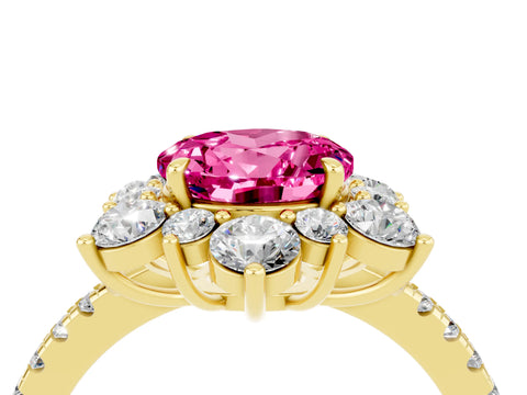 Yellow gold Round Cut Cut Diamond Floral Halo Pave Band with Prong Setting_4