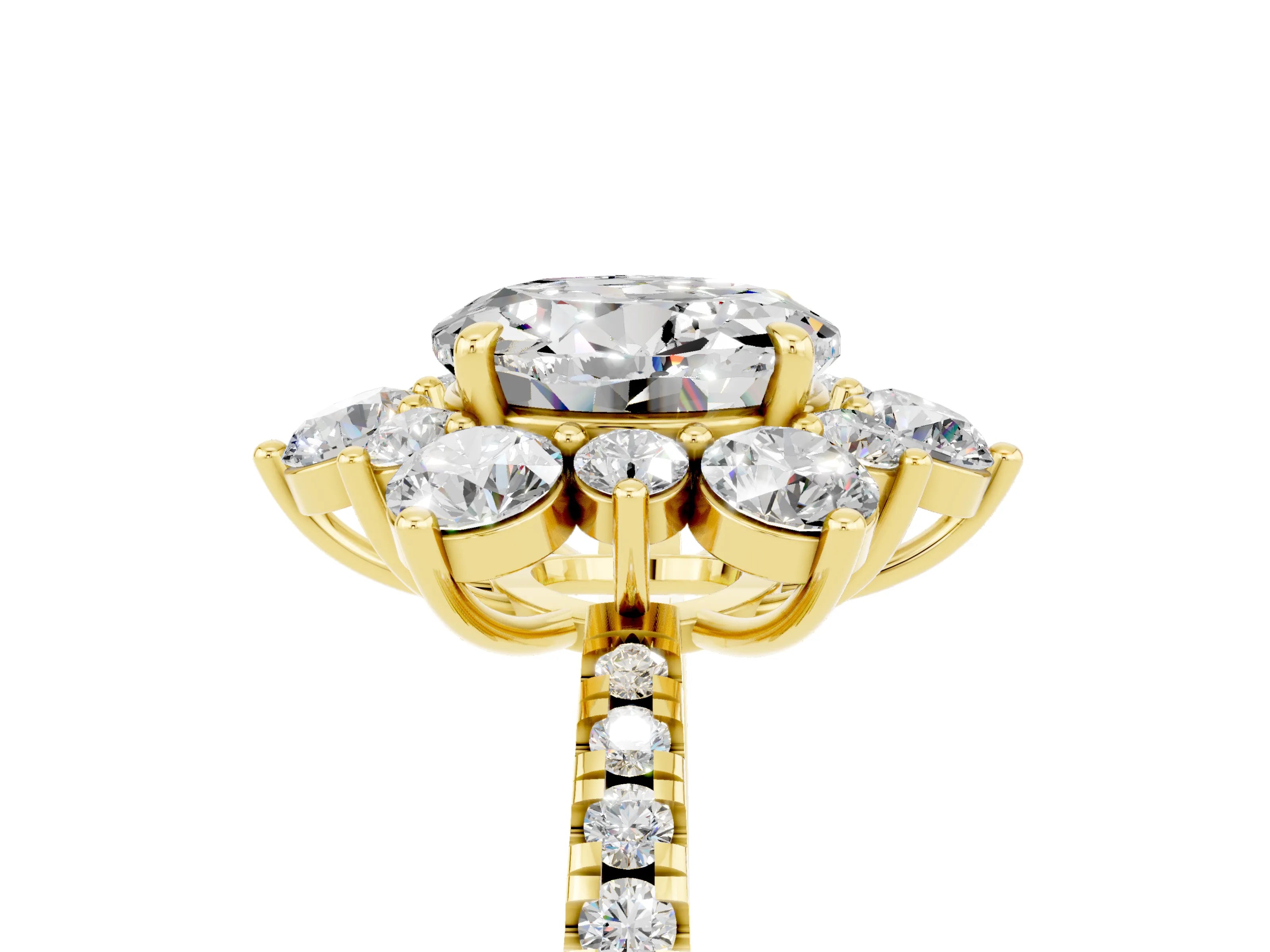 Yellow gold Round Cut Cut Diamond Floral Halo Pave Band with Prong Setting_5