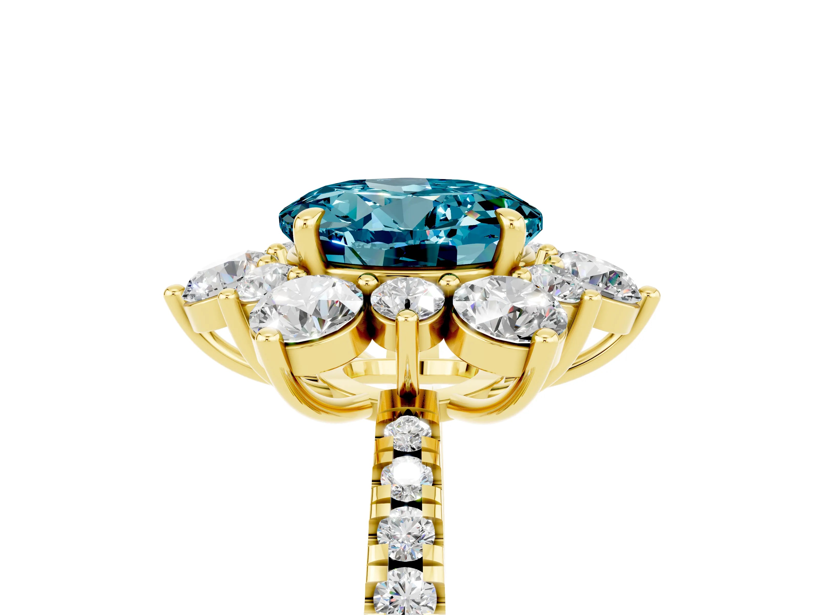 Yellow gold Round Cut Cut Diamond Floral Halo Pave Band with Prong Setting_5
