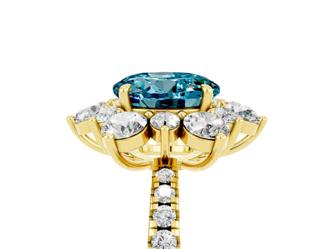 Yellow gold Round Cut Cut Diamond Floral Halo Pave Band with Prong Setting_5