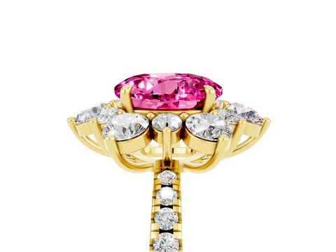 Yellow gold Round Cut Cut Diamond Floral Halo Pave Band with Prong Setting_5