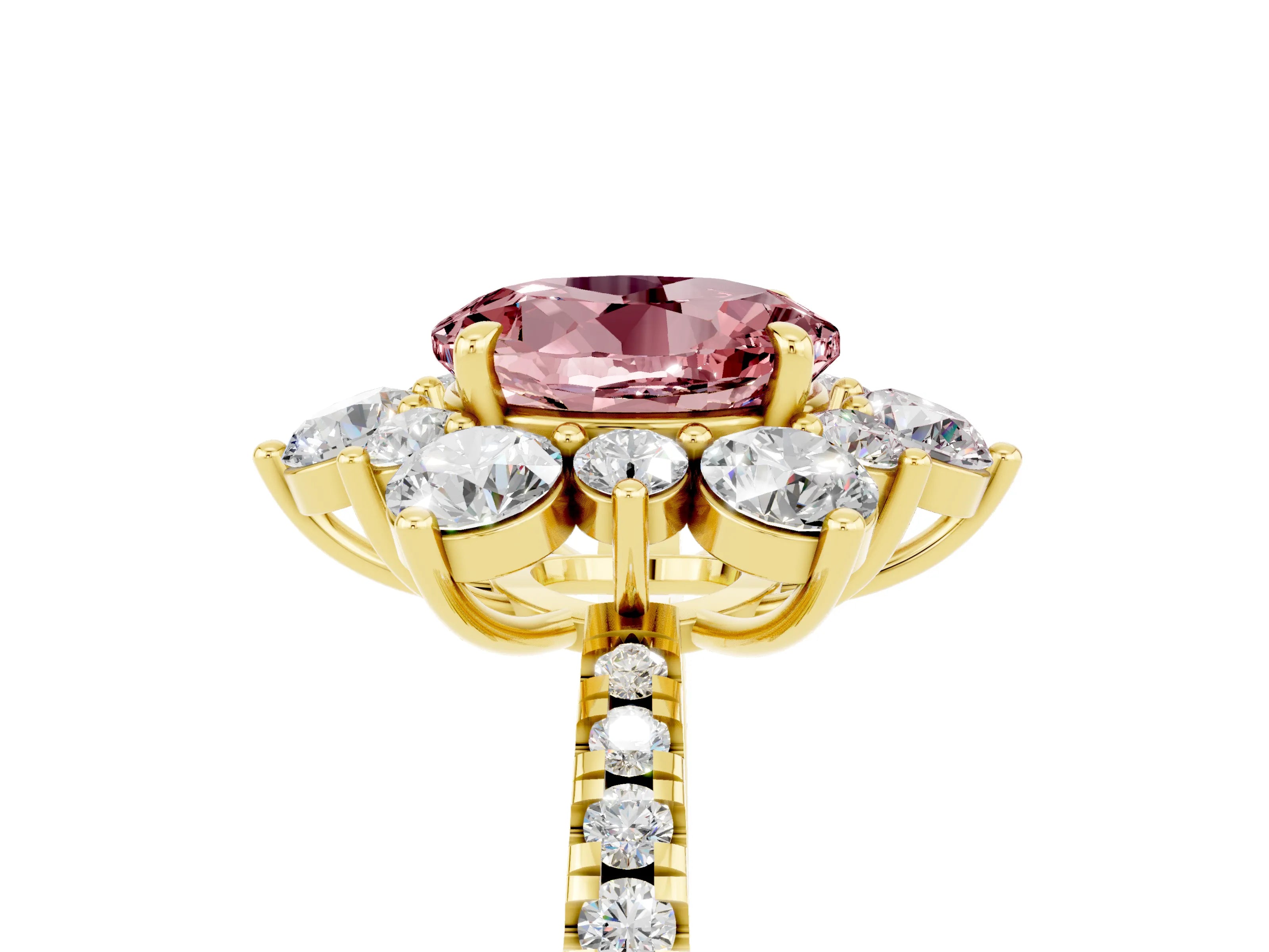 Yellow gold Round Cut Cut Diamond Floral Halo Pave Band with Prong Setting_5
