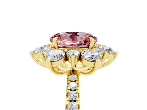 Yellow gold Round Cut Cut Diamond Floral Halo Pave Band with Prong Setting_5
