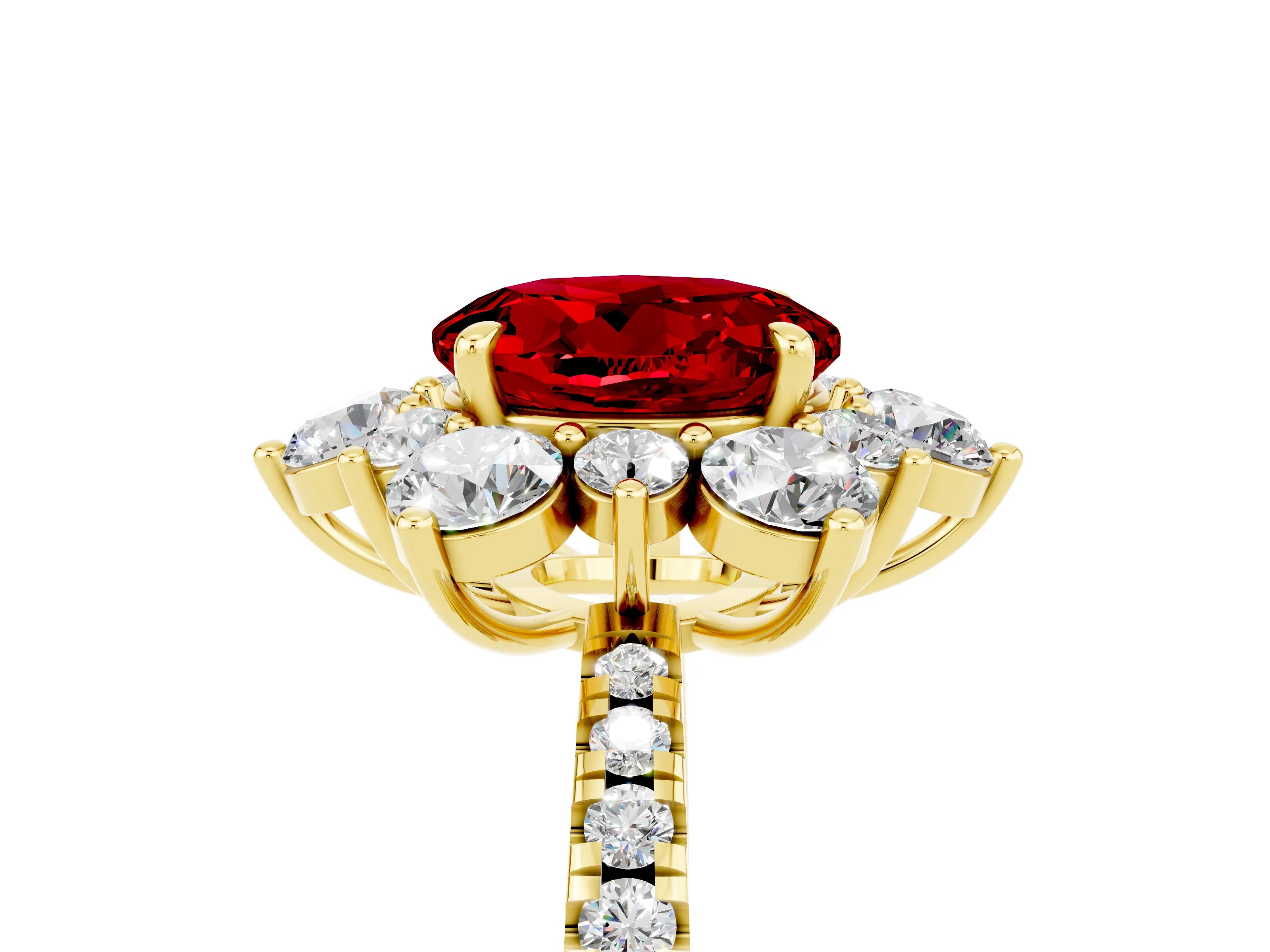 Yellow gold Round Cut Cut Diamond Floral Halo Pave Band with Prong Setting_5