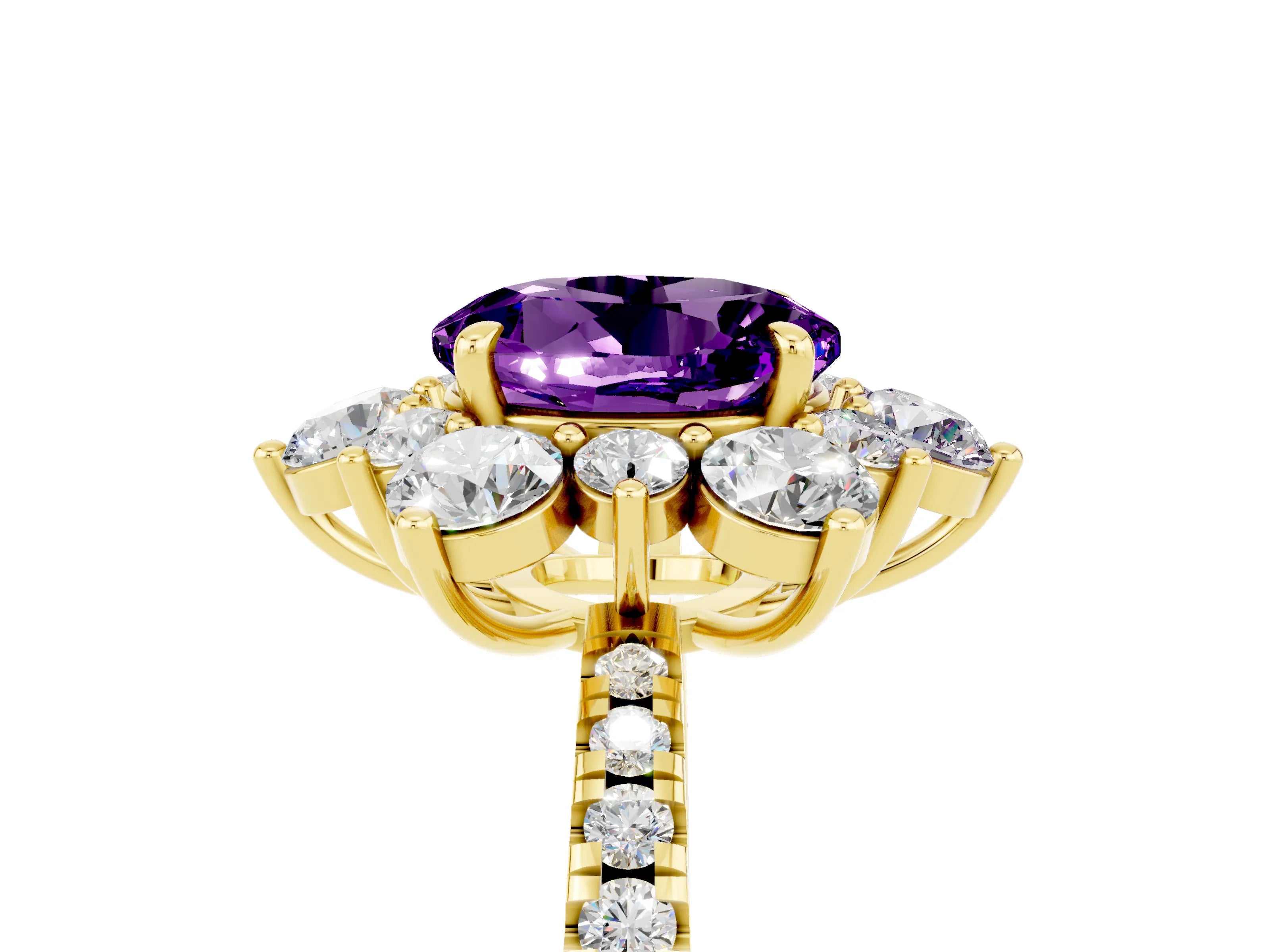Yellow gold Round Cut Cut Diamond Floral Halo Pave Band with Prong Setting_5
