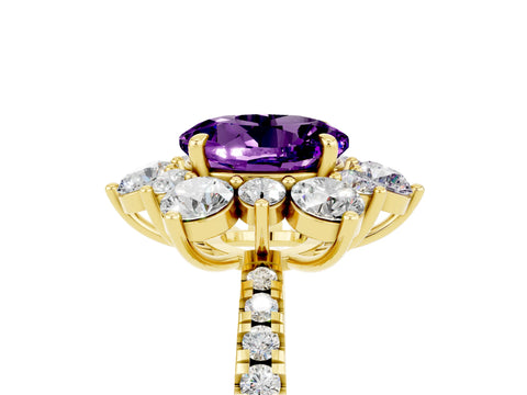 Yellow gold Round Cut Cut Diamond Floral Halo Pave Band with Prong Setting_5