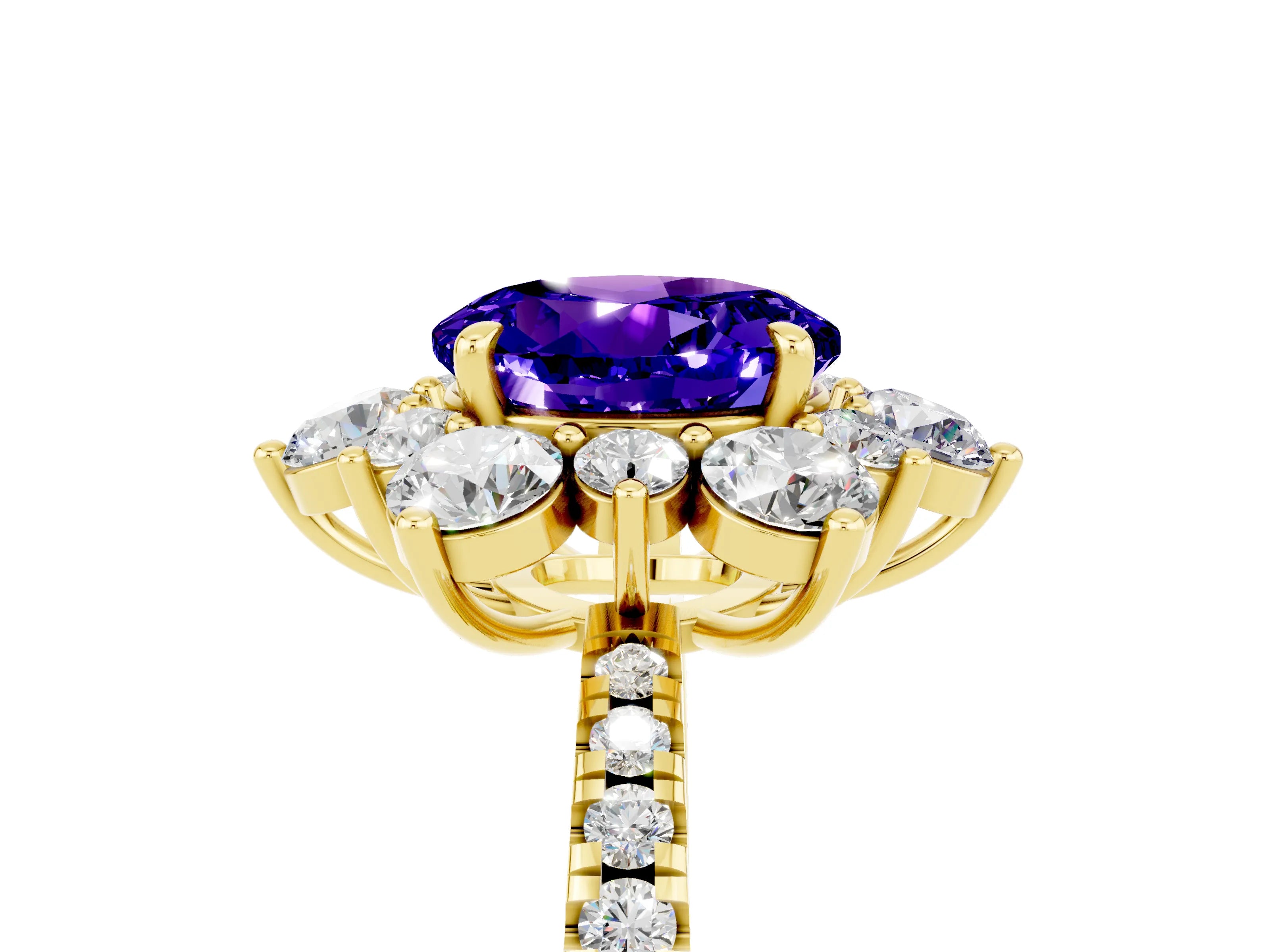 Yellow gold Round Cut Cut Diamond Floral Halo Pave Band with Prong Setting_5