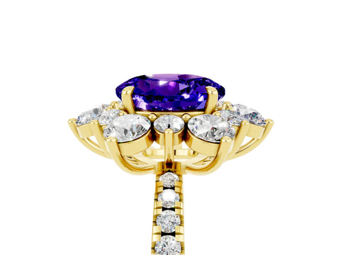 Yellow gold Round Cut Cut Diamond Floral Halo Pave Band with Prong Setting_5