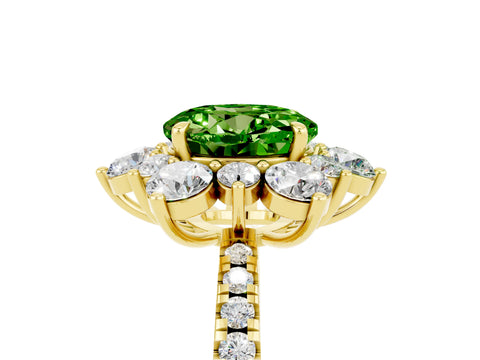 Yellow gold Round Cut Cut Diamond Floral Halo Pave Band with Prong Setting_5