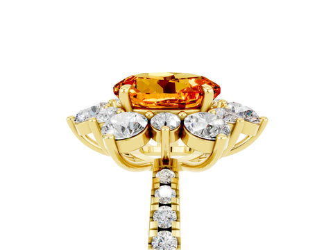 Yellow gold Round Cut Cut Diamond Floral Halo Pave Band with Prong Setting_5