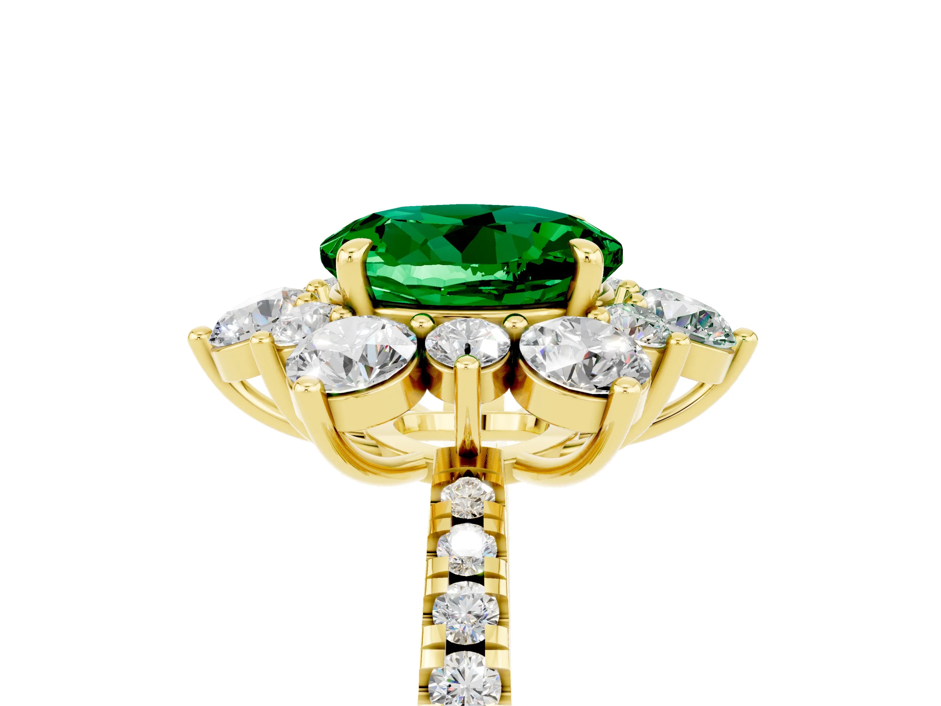 Yellow gold Round Cut Cut Diamond Floral Halo Pave Band with Prong Setting_5