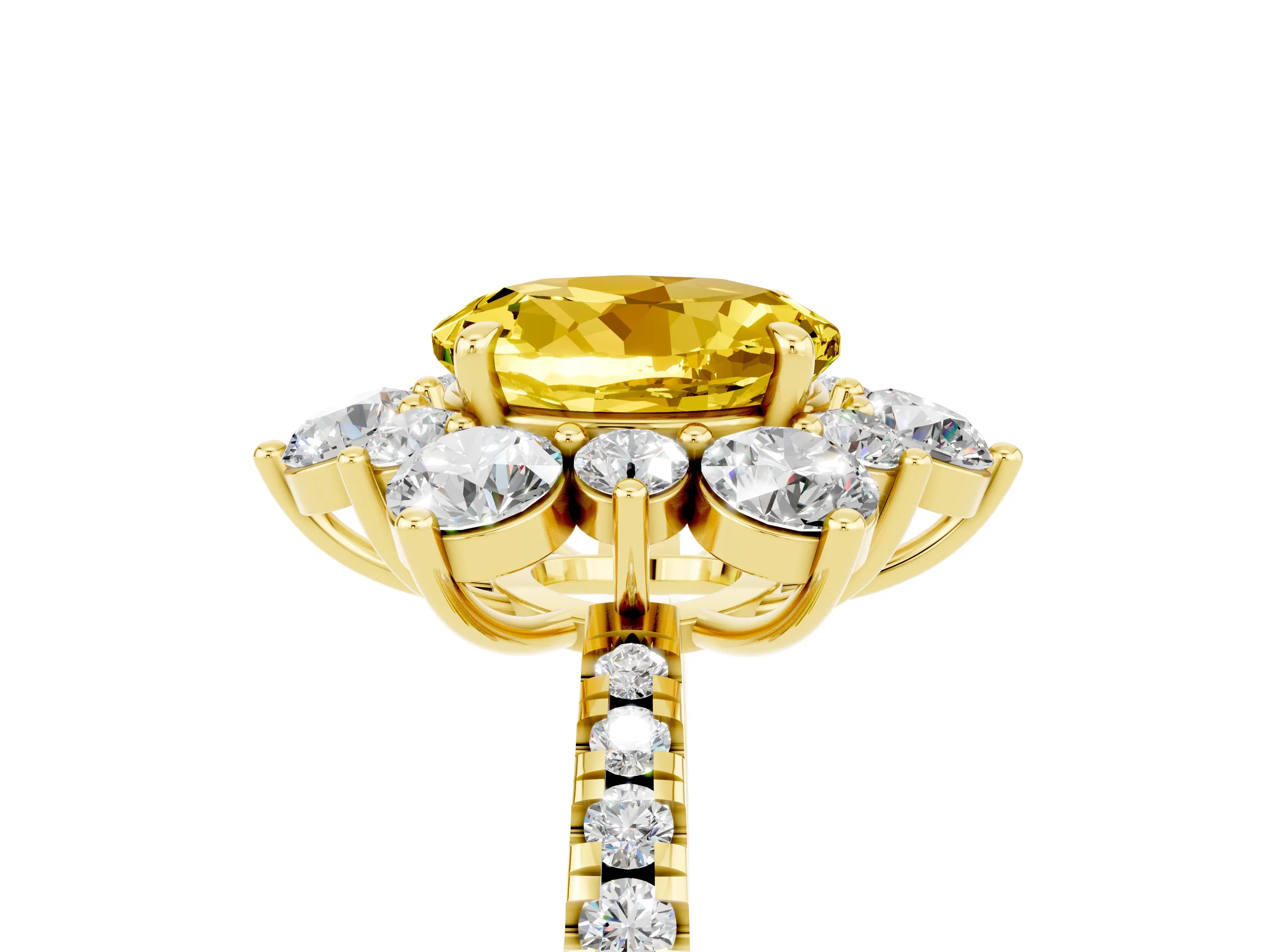 Yellow gold Round Cut Cut Diamond Floral Halo Pave Band with Prong Setting_5