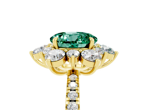 Yellow gold Round Cut Cut Diamond Floral Halo Pave Band with Prong Setting_5