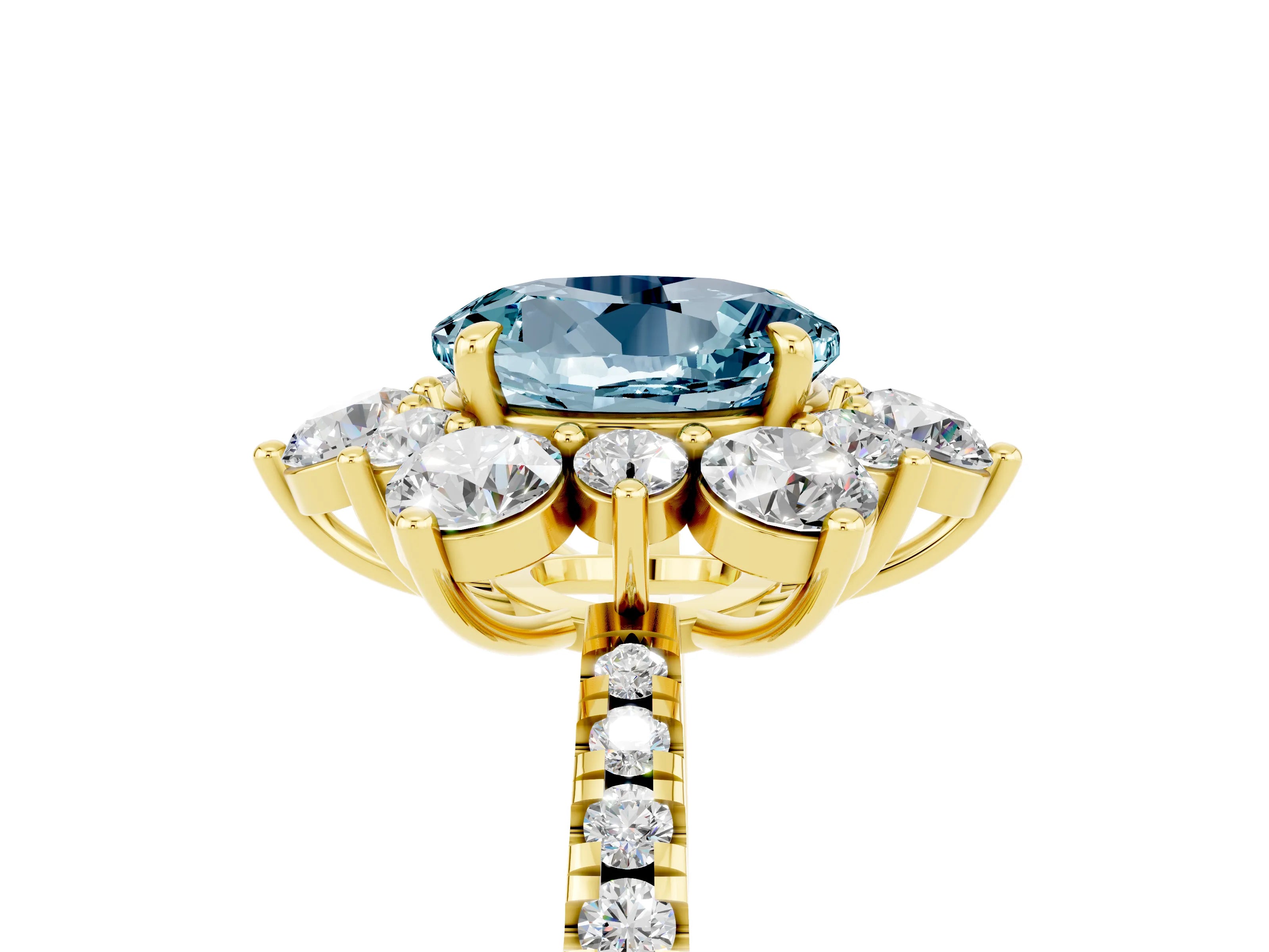 Yellow gold Round Cut Cut Diamond Floral Halo Pave Band with Prong Setting_5