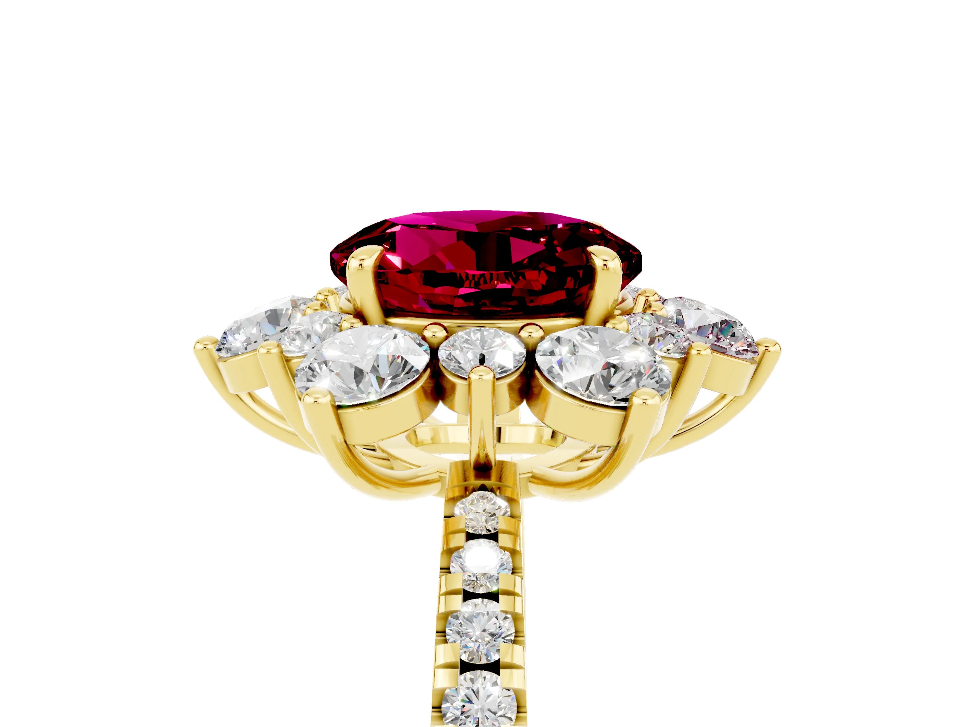 Yellow gold Round Cut Cut Diamond Floral Halo Pave Band with Prong Setting_5