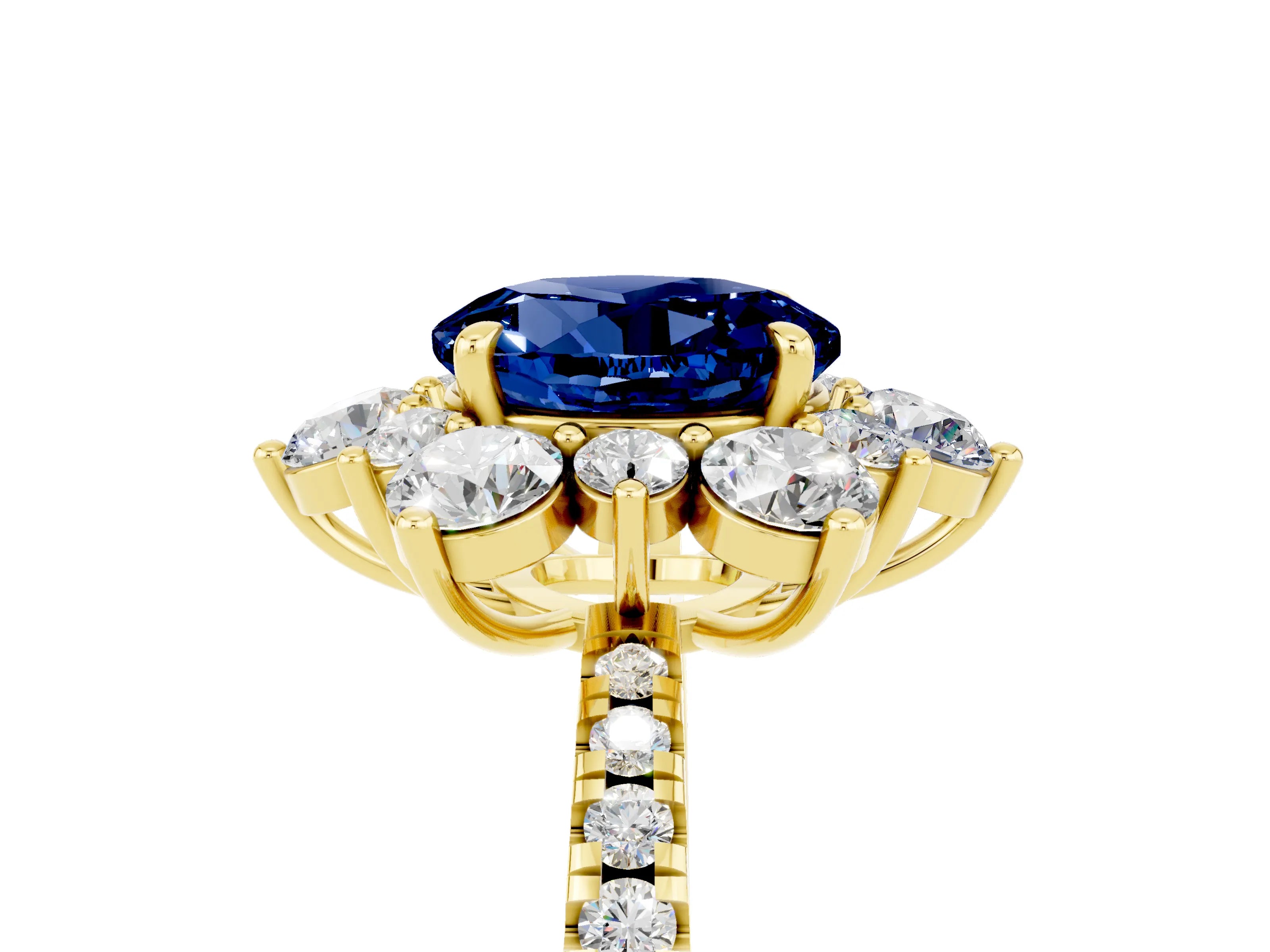 Yellow gold Round Cut Cut Diamond Floral Halo Pave Band with Prong Setting_5