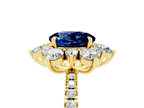 Yellow gold Round Cut Cut Diamond Floral Halo Pave Band with Prong Setting_5