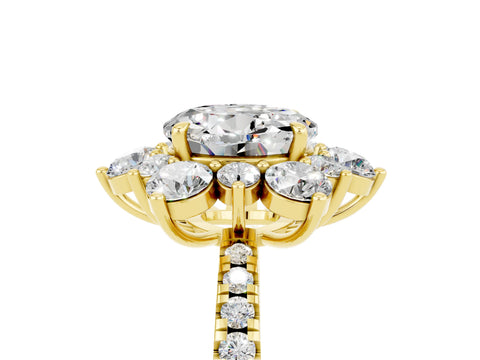 Yellow gold Round Cut Cut Diamond Floral Halo Pave Band with Prong Setting_5