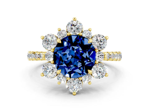 Yellow gold Round Cut Cut Diamond Floral Halo Pave Band with Prong Setting